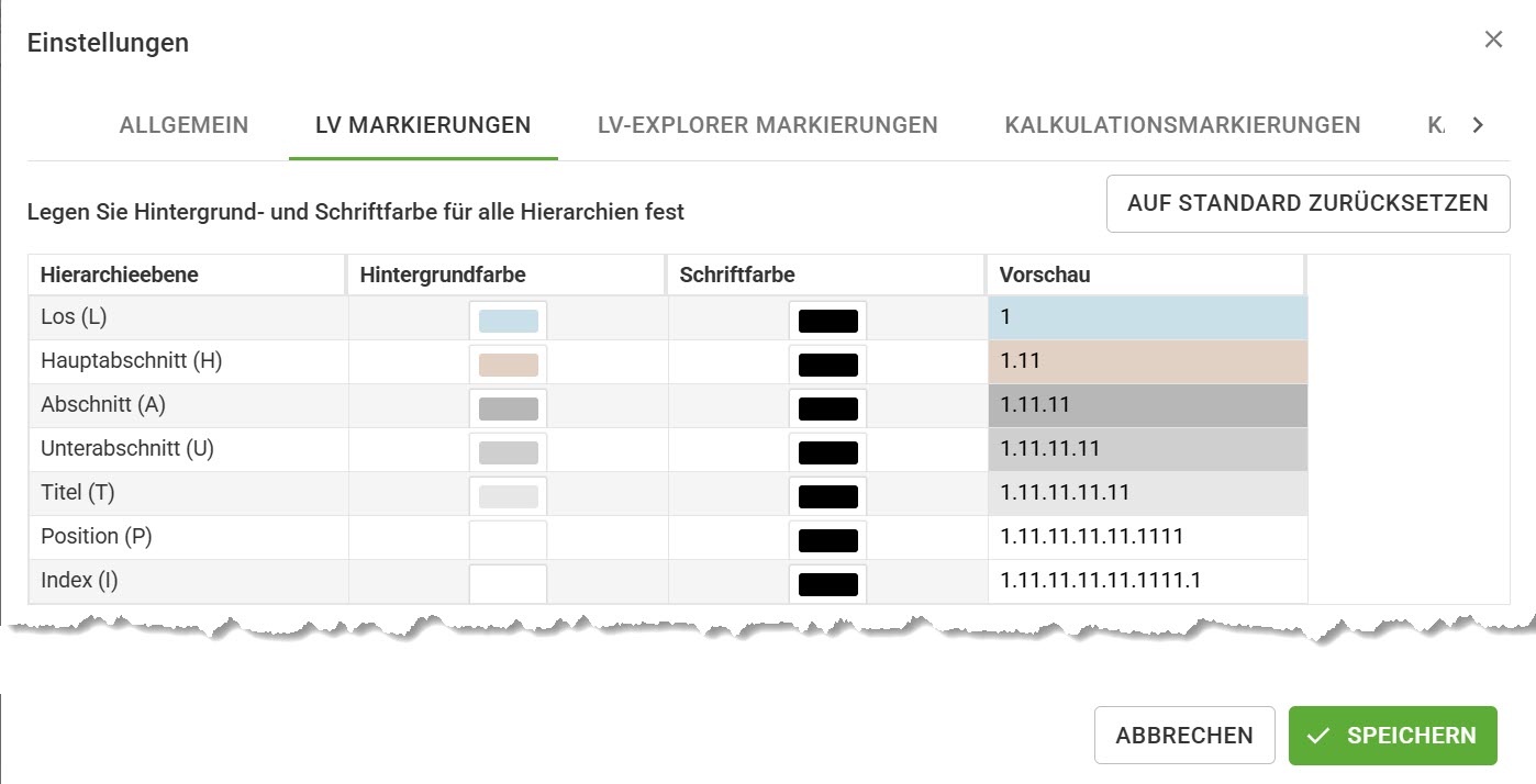 Benutzereinstellungen_LV-Markierungen