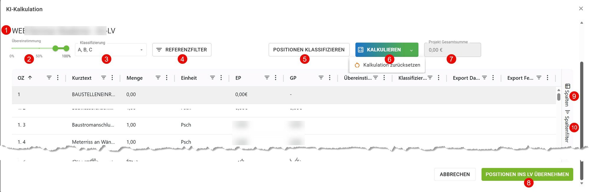 AVR_LV bearbeiten_KI-Kalkulation_Benutzeroberfläche
