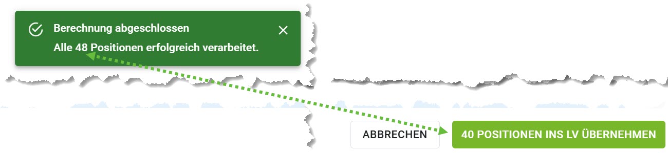 AVR_LV bearbeiten_KI-Kalkulation_Kalkulieren_Meldung