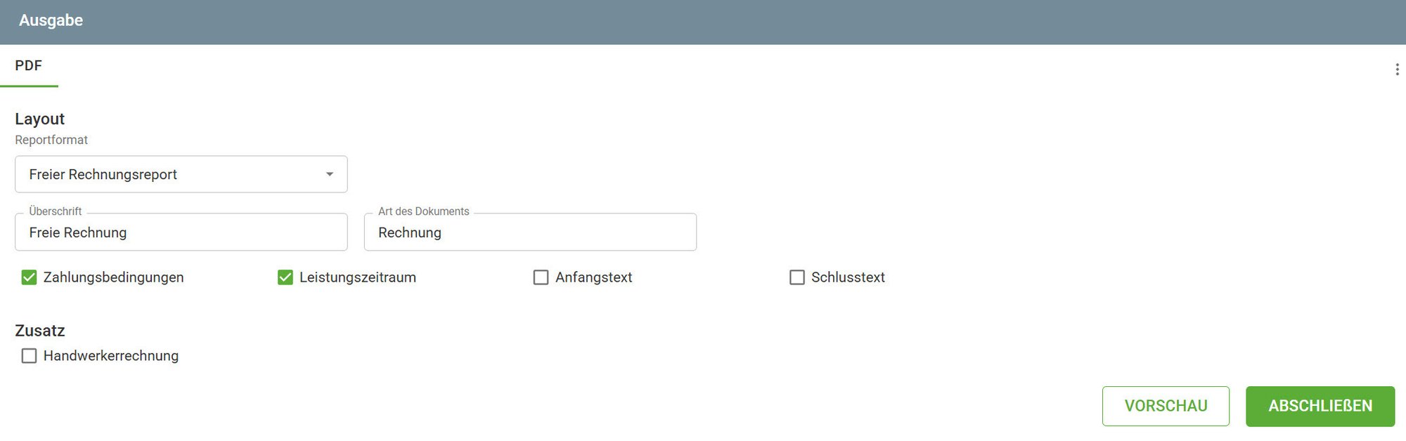 AVR_Vorgänge_Freie Rechnung erstellen-Ausgabe-PDF-Einstellungen AVR_Vorgänge_Freie Rechnung erstellen-Ausgabe-PDF-Einstellungen