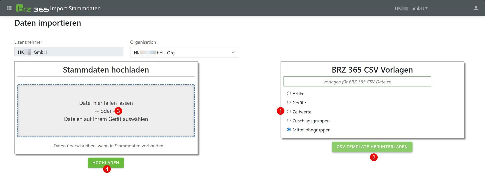 IMS-Daten importieren-Oberfläche IMS-Daten importieren-Oberfläche