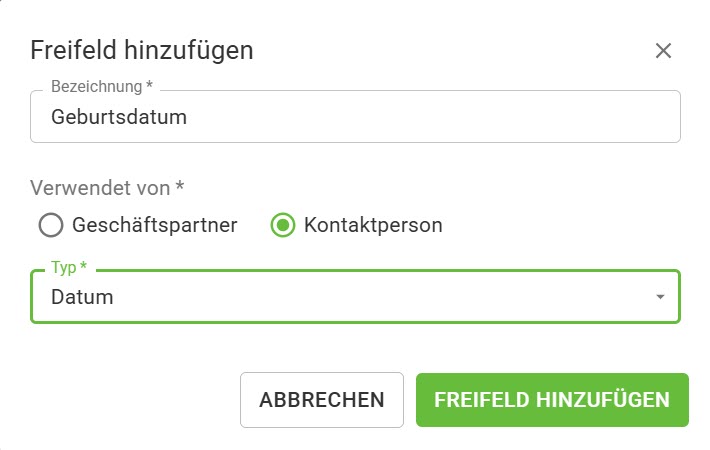 Freie Felder-Freifeld hinzufügen