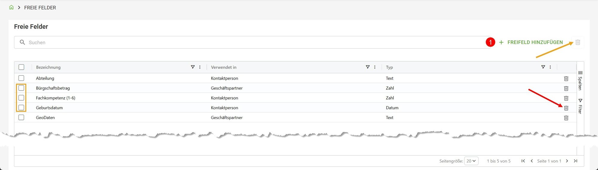 Freie Felder-Oberfläche