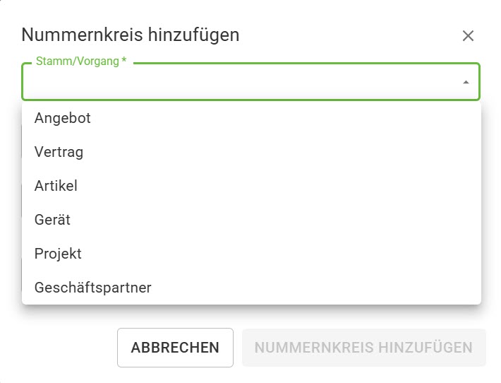 Nummernkreise-Vorgangsauswahl Nummernkreise-Vorgangsauswahl