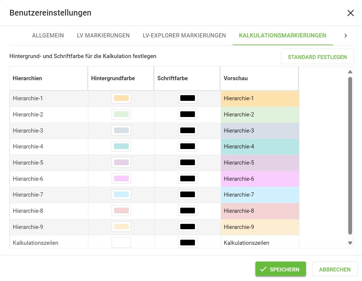 Benutzereinstellungen_Kalkulationsmarkierungen