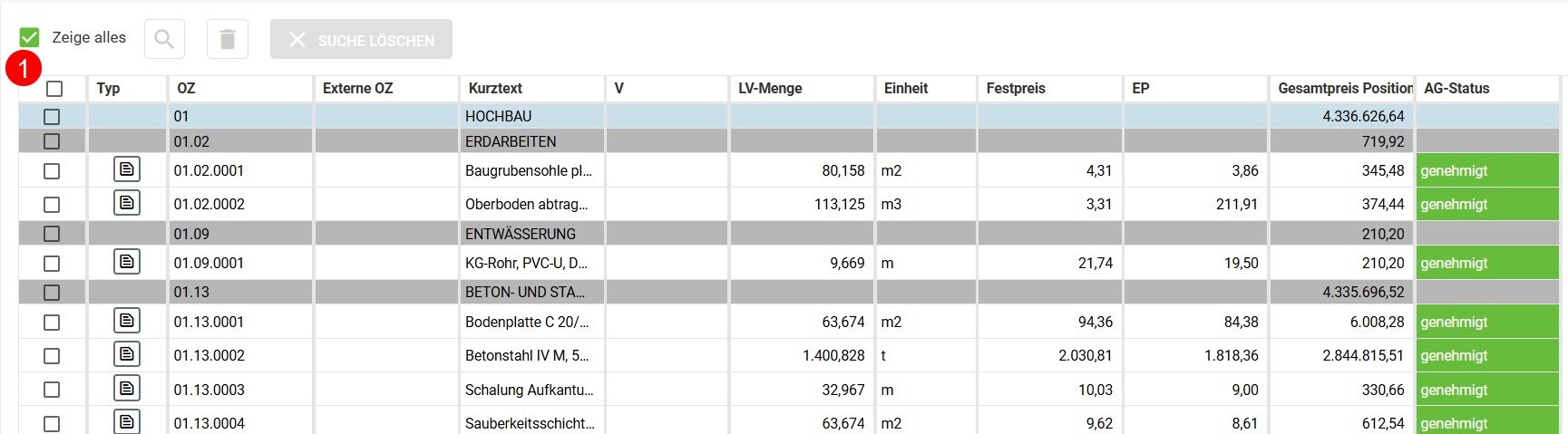 AVR_Vorgänge_Vertrag erstellen-Register Positionen_1
