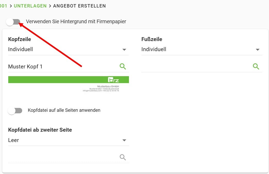 AVR_Vorgänge_Angebot erstellen-Register Kopf-Fuss-Datei-Firmenpapier