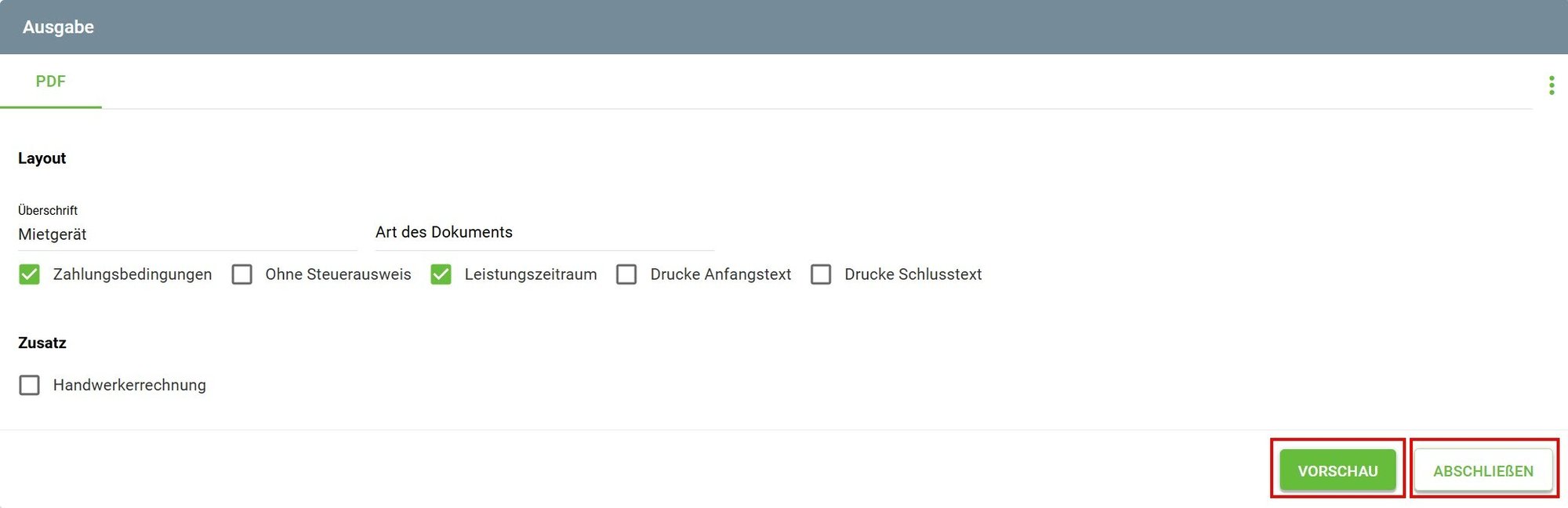 AVR_Vorgänge_Freie Rechnung erstellen-Ausgabe-PDF-Vorschau-Abschließen