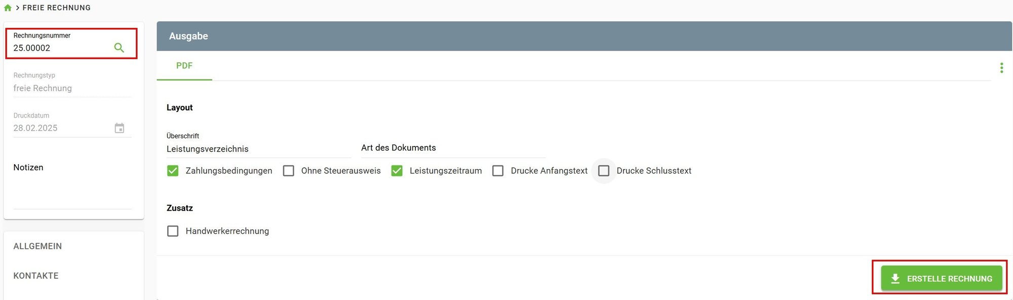 AVR_Vorgänge_Freie Rechnung erstellen_Ausgabe_Erstelle Rechnung