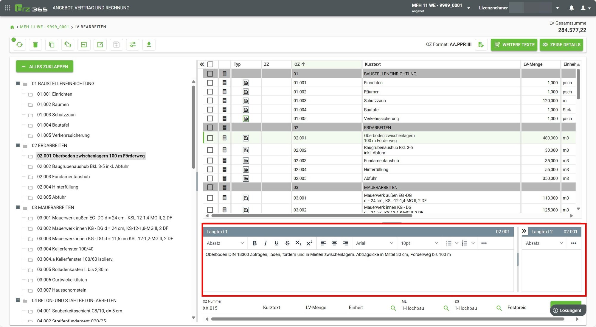 Benutzereinstellungen_Allgemein_Langtext unter LV-Tabelle anzeigen Benutzereinstellungen_Allgemein_Langtext unter LV-Tabelle anzeigen