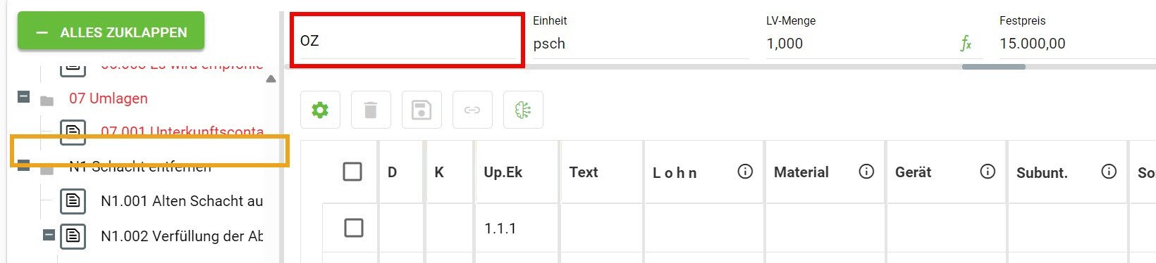 AVR_Kalkulation_Manuelle Erfassung von Positionen_1