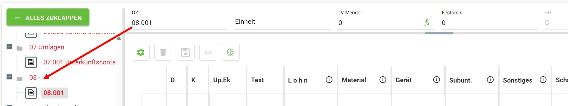 AVR_Kalkulation_Manuelle Erfassung von Positionen_2