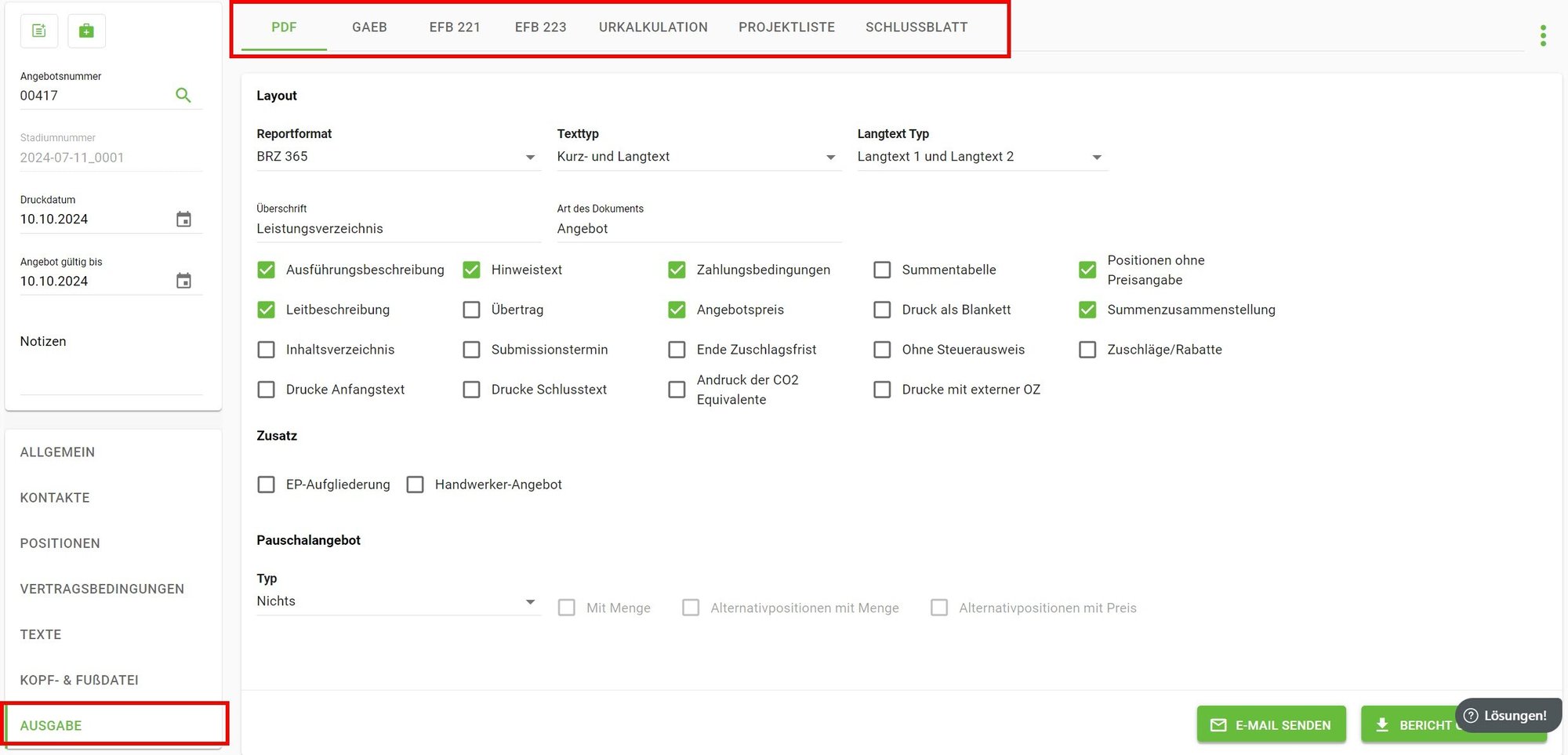 AVR_Vorgänge_Angebot erstellen-Register Ausgabe-Oberfläche AVR_Vorgänge_Angebot erstellen-Register Ausgabe-Oberfläche