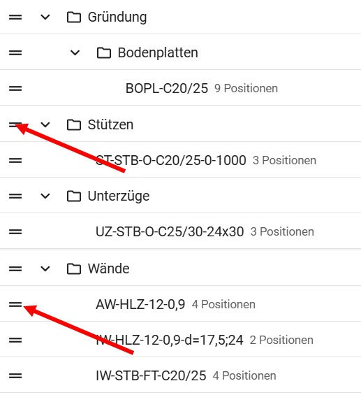 BIM_Pro_LV mittels BOBs generieren_Content Verwaltung_BOB Liste_BOBs und Ordner sortieren