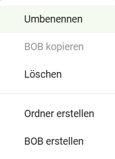 BIM_Pro_LV mittels BOBs generieren_Content Verwaltung_BOB Liste_Kontextmenü_1
