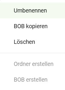 BIM_Pro_LV mittels BOBs generieren_Content Verwaltung_BOB Liste_Kontextmenü_2