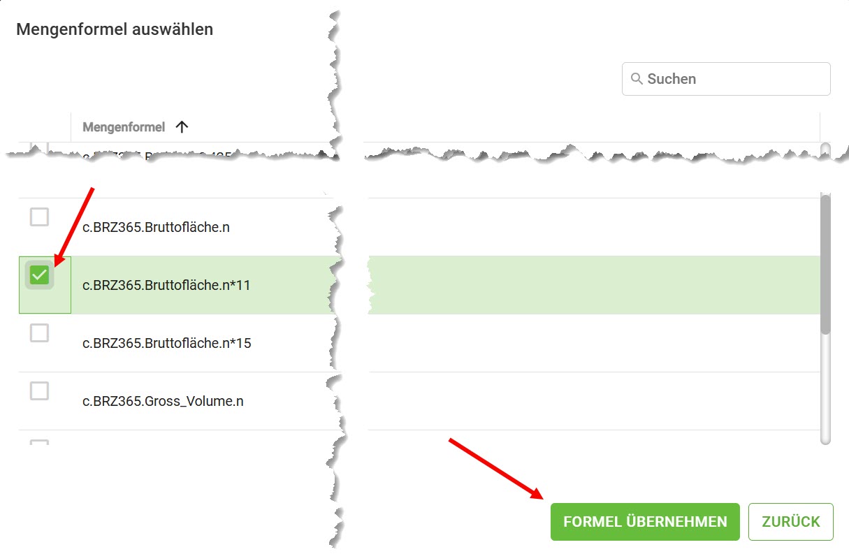 BIM_Pro_LV mittels BOBs generieren_Content Verwaltung_Mengenformel_Formel_Formel auswählen