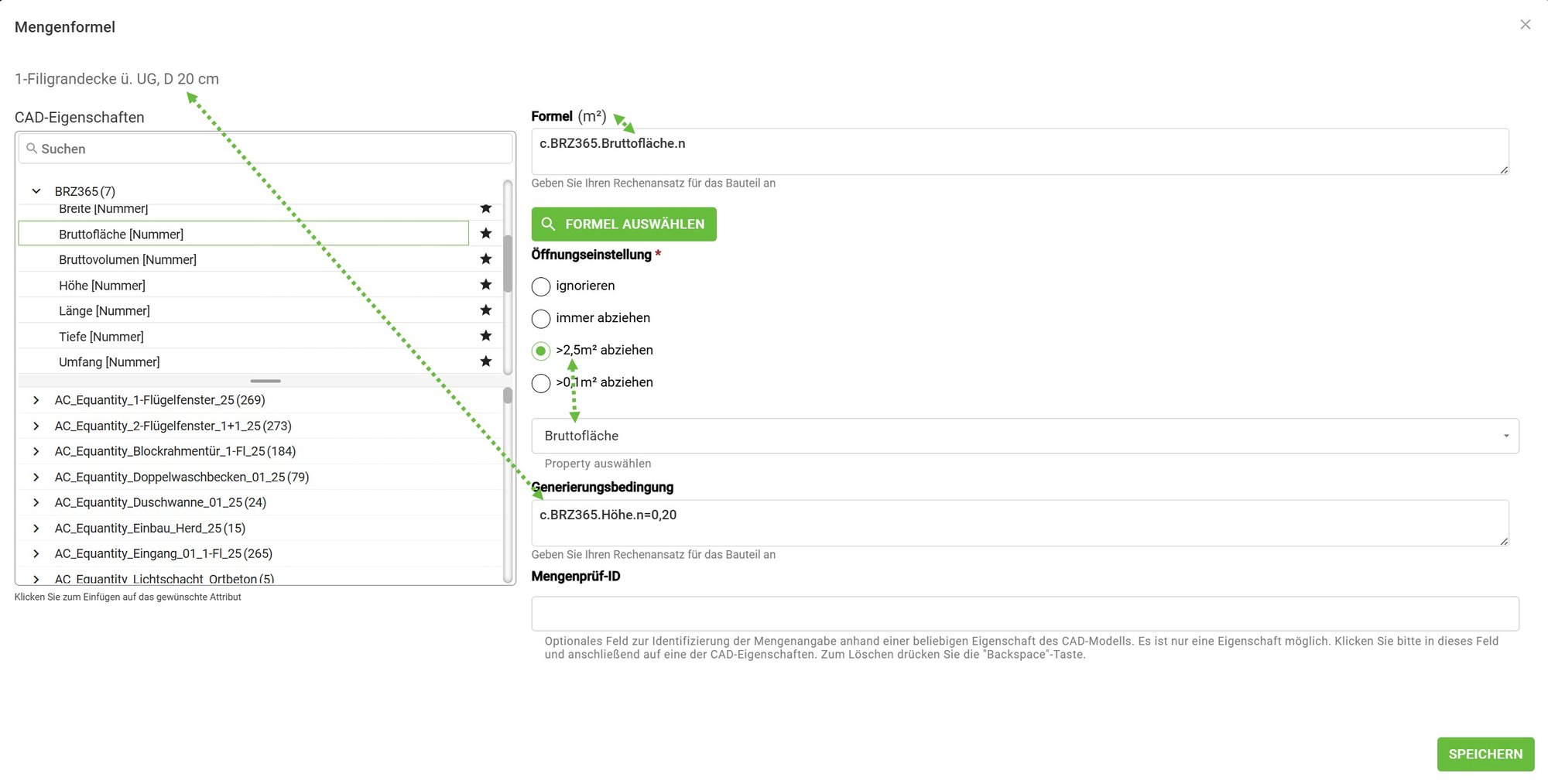 BIM_Pro_LV mittels BOBs generieren_Content Verwaltung_Mengenformel_Speichern