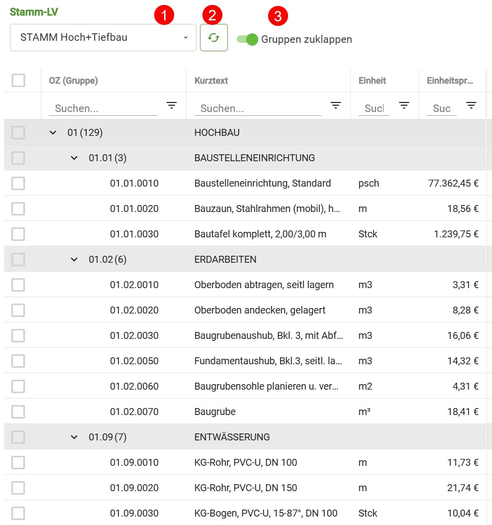 BIM_Pro_LV mittels BOBs generieren_Content Verwaltung_Stamm-LV