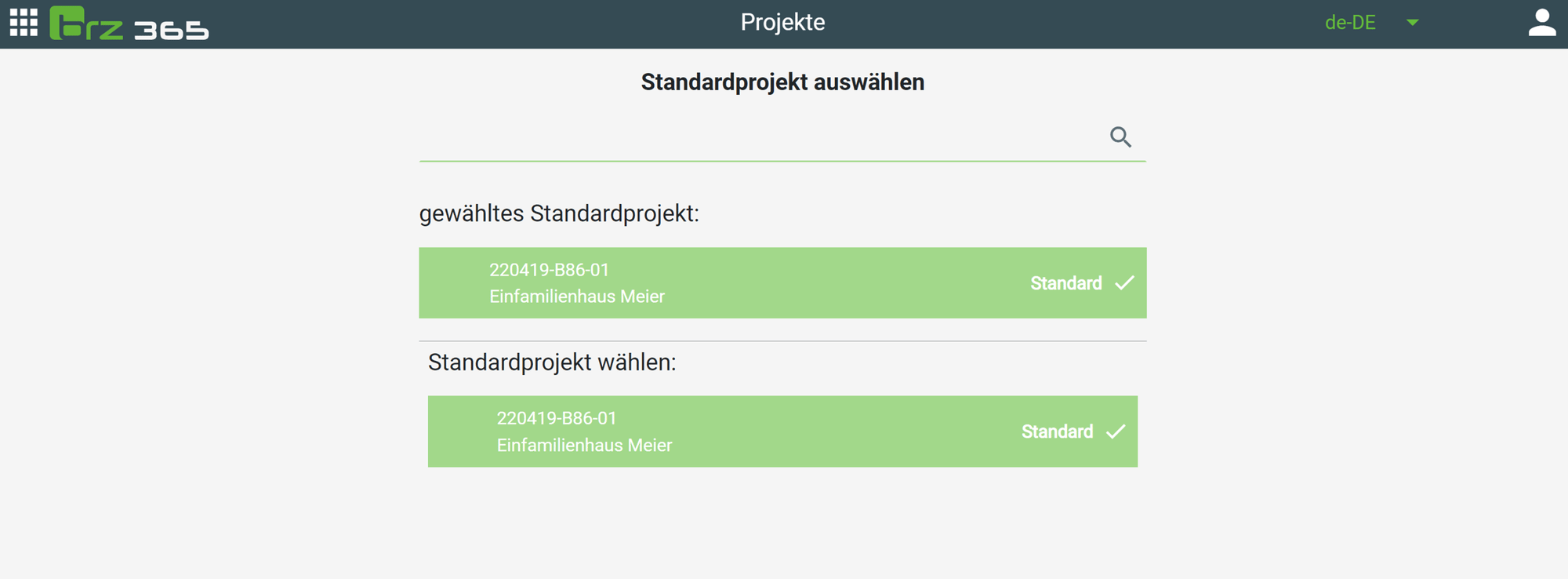 Fakturierung Standartprojekt auswählen 1