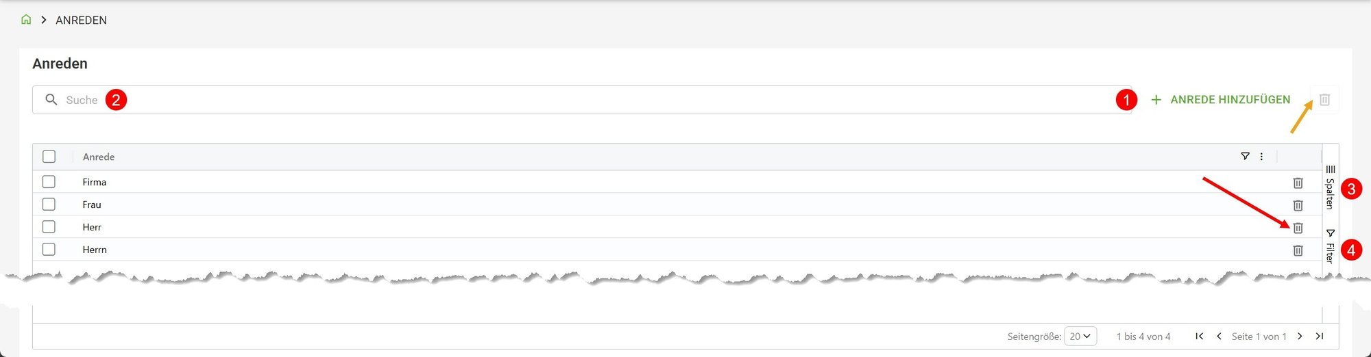 Anreden-Oberfläche Anreden-Oberfläche