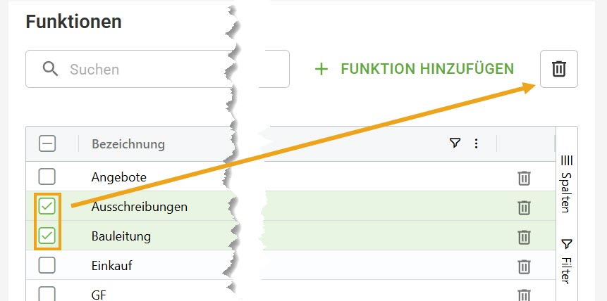 Funktion löschen Funktion löschen