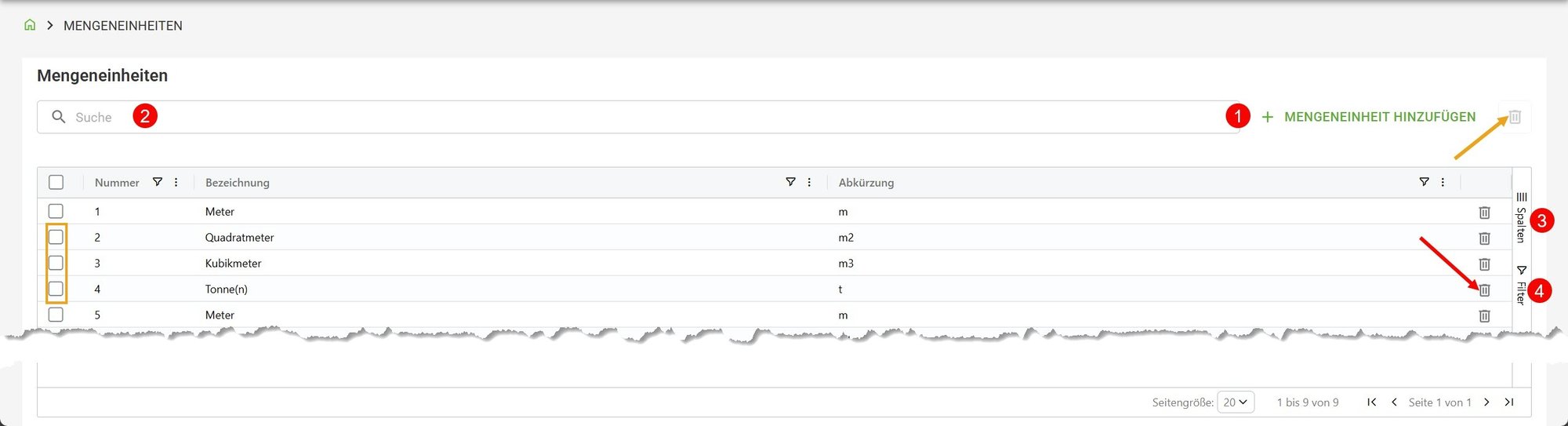 Mengeneinheiten-Oberfläche Mengeneinheiten-Oberfläche