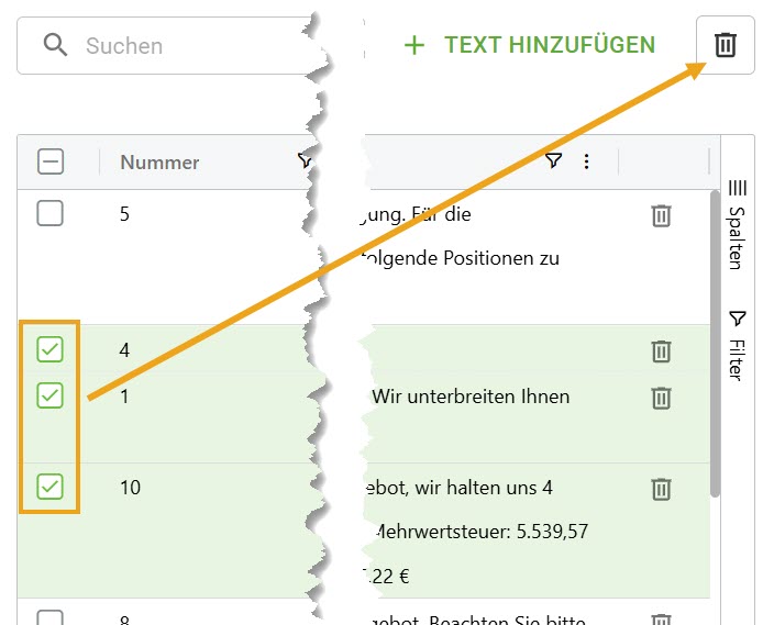 Texte löschen Texte löschen