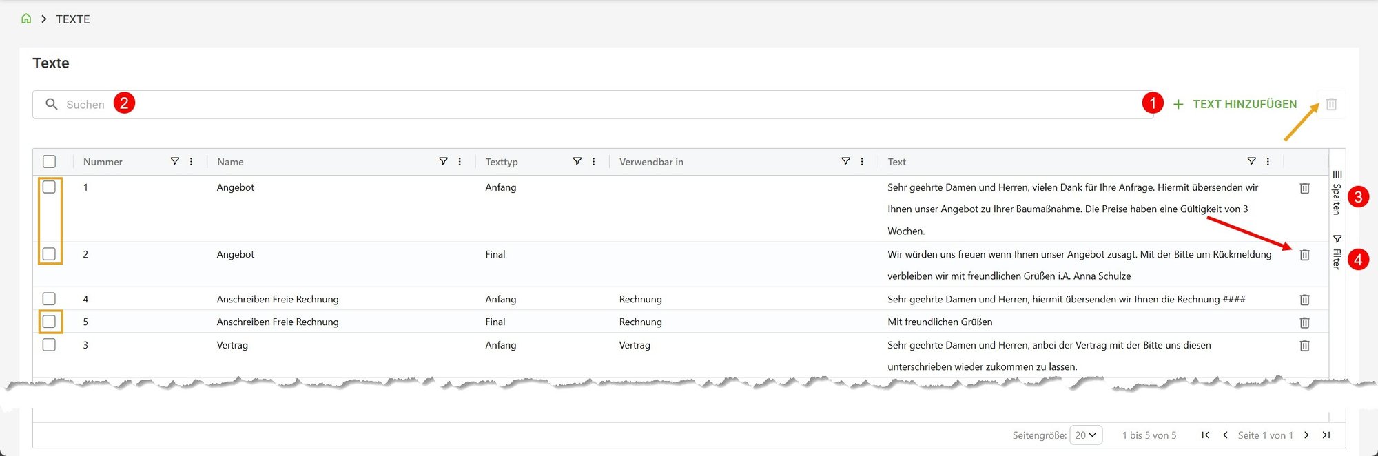 Texte-Oberfläche Texte-Oberfläche
